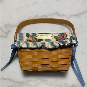 Longaberger Floral Woven Basket with Blue Accents